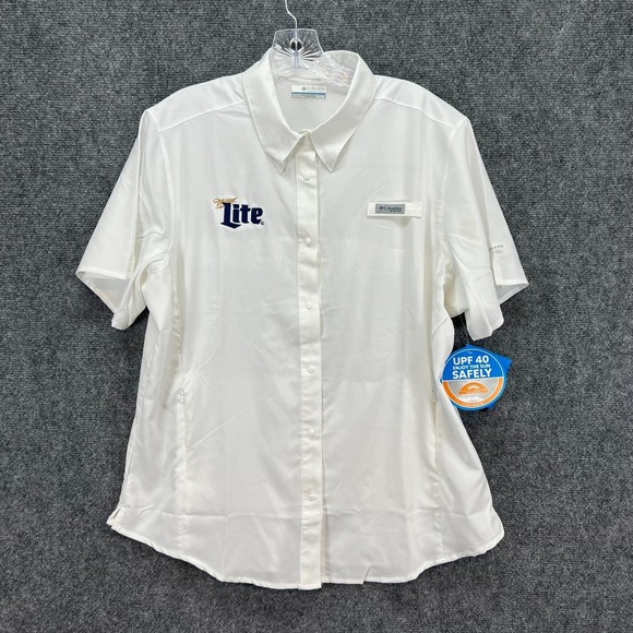 Miller Lite Women's Columbia Tamiami II Omni Shade UPF 40 SS Shirt XL White NWT - Picture 4 of 14